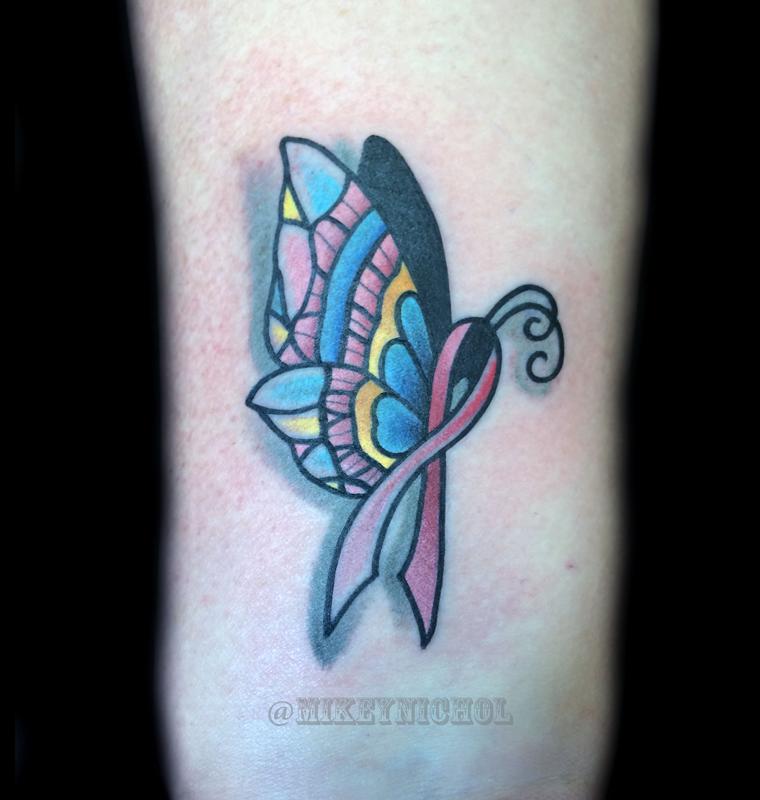 breast cancer ribbon butterfly tattoos