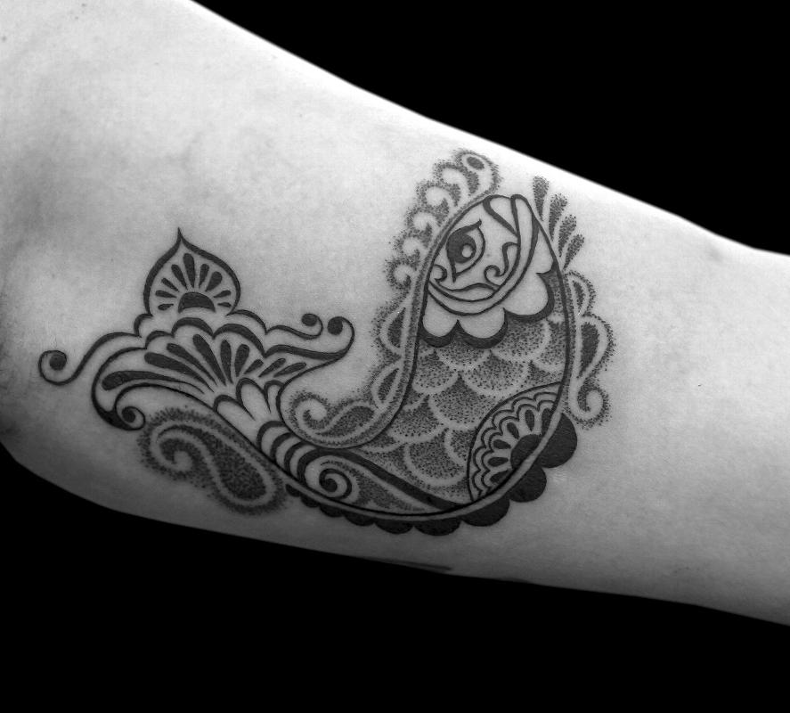 BONGO STYLE FISH TATTOO [ PERSONALIZED STYLE COMBINING ELEMENTS OF BENGALI /INDIAN FOLK ART] in dotwork and linework by Obi: TattooNOW