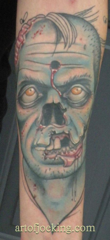 The Art of Joe King - headshot zombie tattoo