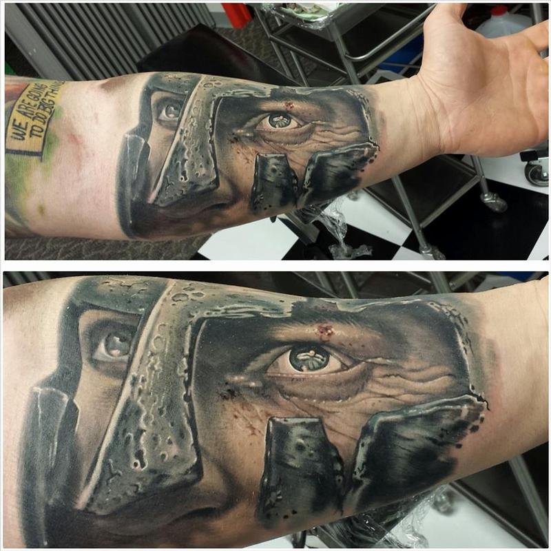 Black and grey Spartan tattoo, inspired by 300.