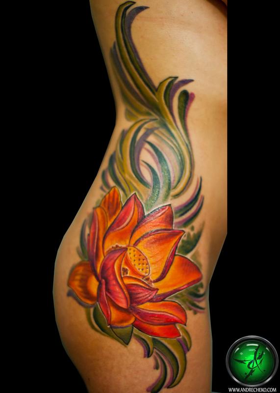 Lotus Flower Rib Tattoo By Andre Cheko