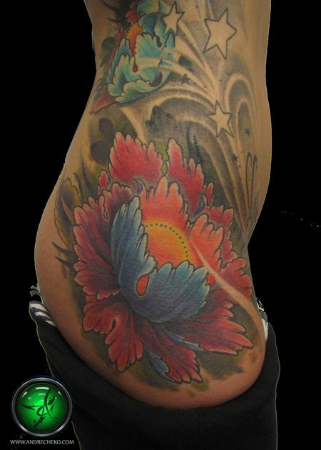 Tattoos - Floral Thigh Color Tattoos - 75705