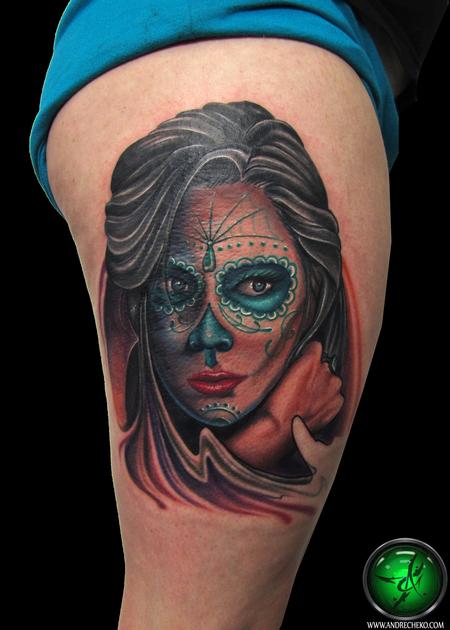 Tattoos - Day of the dead Thigh tattoo - 75729