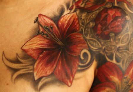Tattoos - Tropical flower color tattoo - 95121
