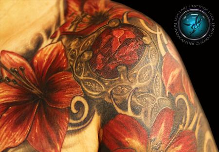Tattoos - Tropical flowers and crystal tattoo - 95120