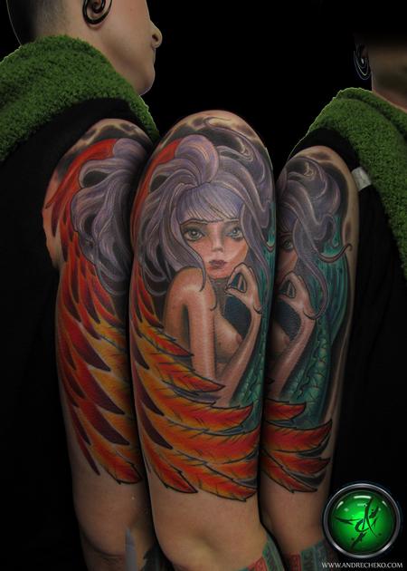 Andre Cheko - Phoenix mermaid girl color tattoo
