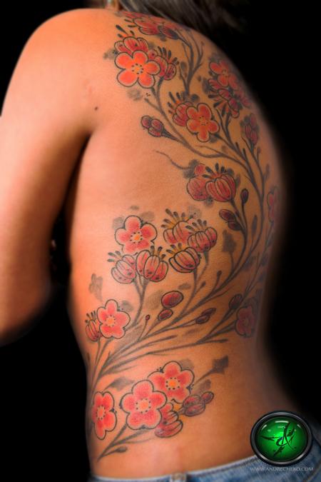 Andre Cheko - Cherry Blossom rib color tattoo
