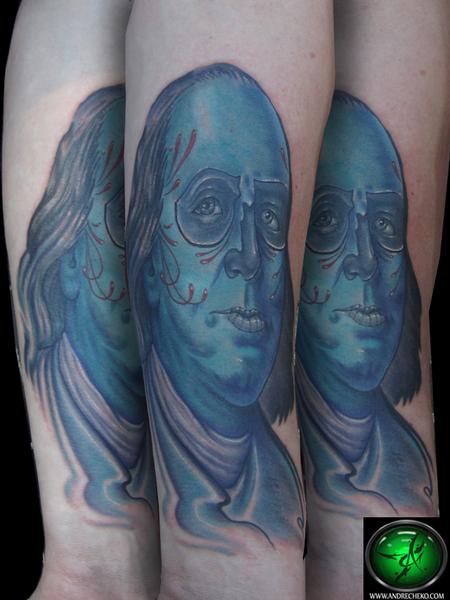 Andre Cheko - Day of the Dead Benjamin Franklin tattoo