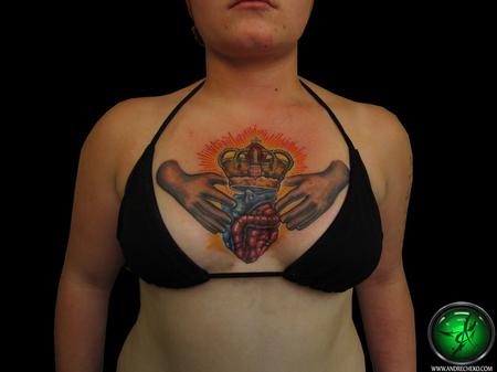 Andre Cheko - Sacred heart chest tattoo