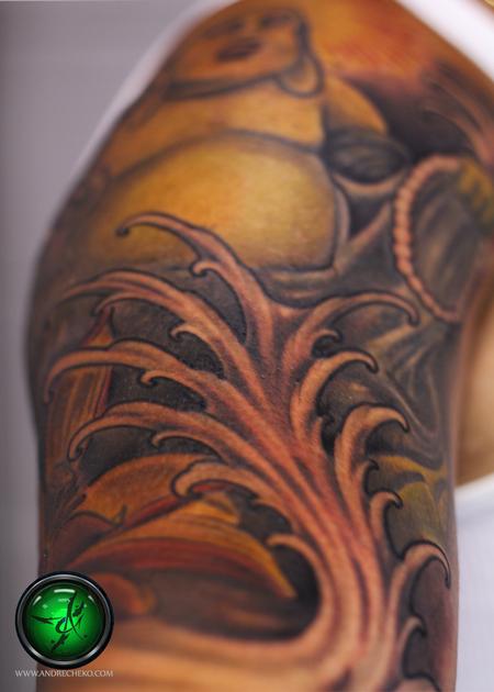 Tattoos - Buddha enlightenment half sleeve tattoo - close up - 78496