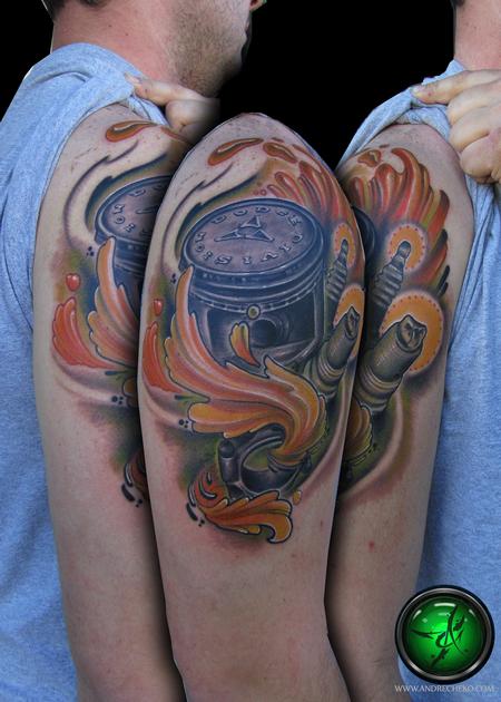 Tattoos - Dodge Division half sleeve color tattoo - 75796