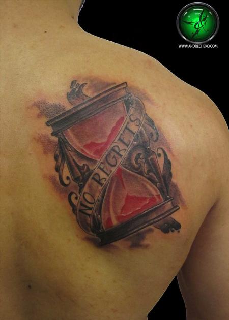 Andre Cheko - No regrets hourglass tattoo