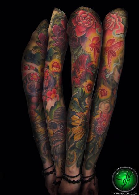 Tattoos - Nature floral and bugs color sleeve - 78492