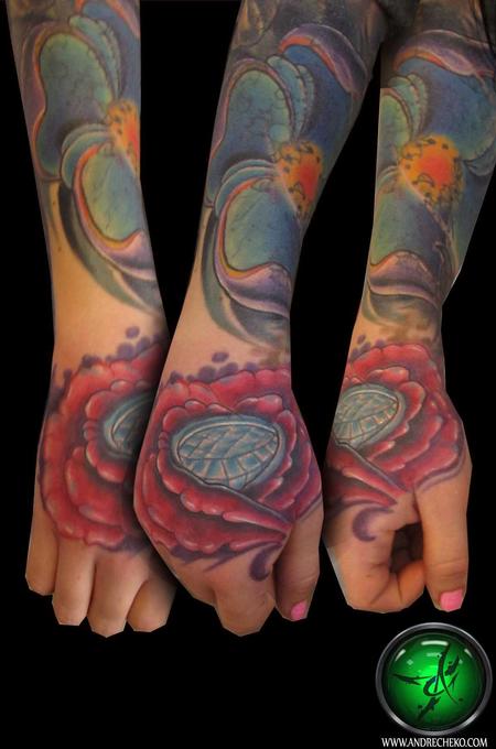 Andre Cheko - Rose and diamond hand tattoo