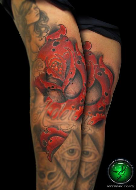 Andre Cheko - rose color arm tattoo