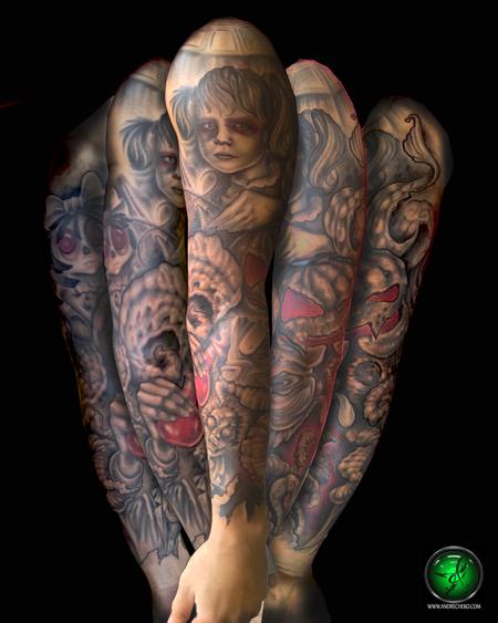 Tattoos - Girls Nightmare Black andre Grey Tattoo Sleeve - 75111