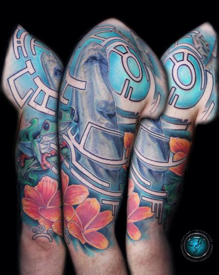 Tattoos - Stone head and tropical color tattoo - 94436