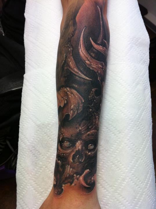 Skull Forearm Half Sleeve Tattoo By Tommy Lee Wendtner Tattoonow
