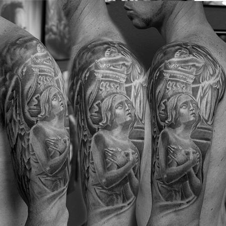 Tattoos - Religious Collage ,,black AND GREY,commemorative tattoo,family tattoo - 103654