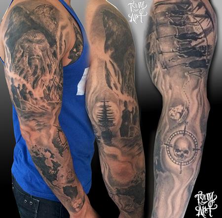 Tony Tapia - Pirates of the caribbean tattoo ,davy jones, pirates ,blackandgrey tattoos.realistic,pirate tattoos,