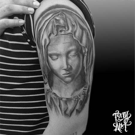 Tattoos - LA PIETA ,IN PROGRESS,BLACK AND GREY TATTOOS,MICHELANGELO  - 100200