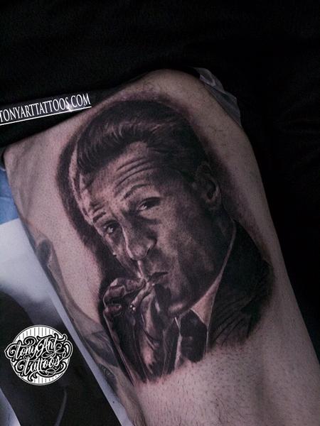 Tattoos - Robert De Niro,Goodfellas movie ,portrait,photorealism ,black and gray,west coast ,California - 107988