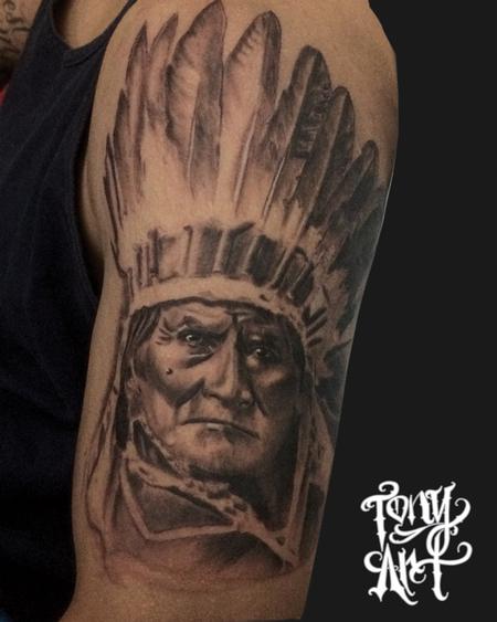 Tattoos - Geronimo ,native,tattoo,black and grey,realistic tattoos, - 96471