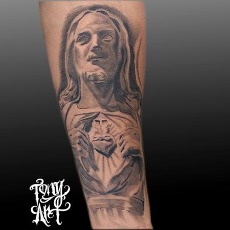 Tattoos - Jesus sculpture,Black and grey ,sacred heart , - 100196