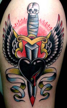 Tattoos Traditional Old School Black Heart And Dagger
