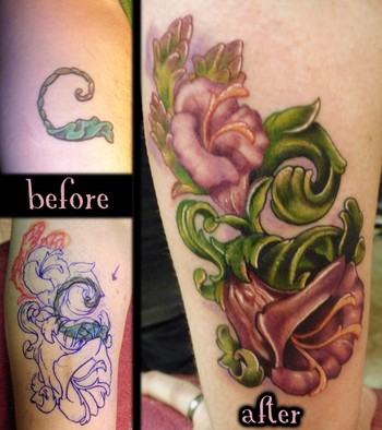 filigree tattoo. Coverup tattoo on a very old