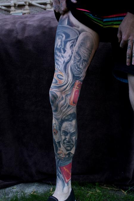 Ty McEwen - portrait leg sleeve  tattoo 