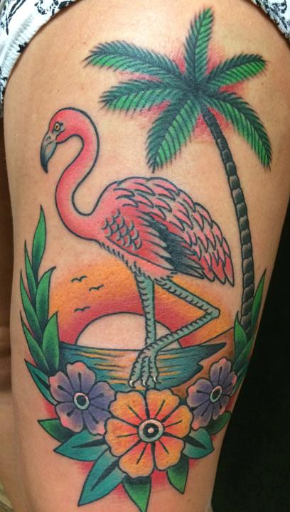 Unify Tattoo Company : Tattoos : Animal : Flamingo Beach Scene