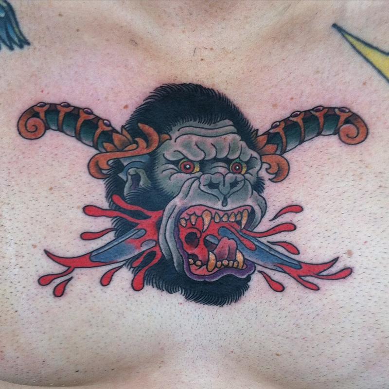 Unify Tattoo Company : Tattoos : Body Part Chest Tattoos for Men : Gorilla  Double Dagger