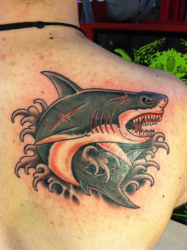 Shoulder Shark by Skyler Del Drago Tattoos