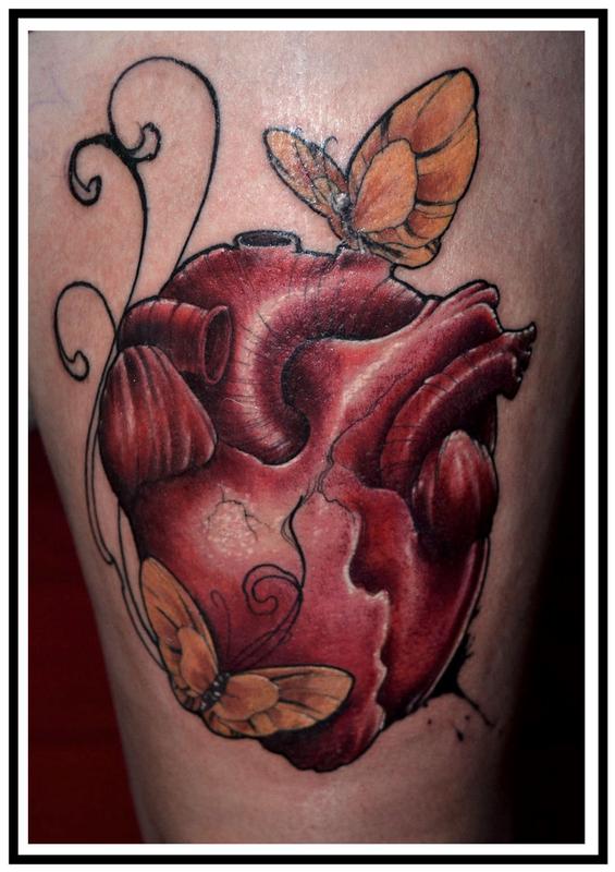 Art Nouveau heart with butterflies by Yorick Fauquant TattooNOW
