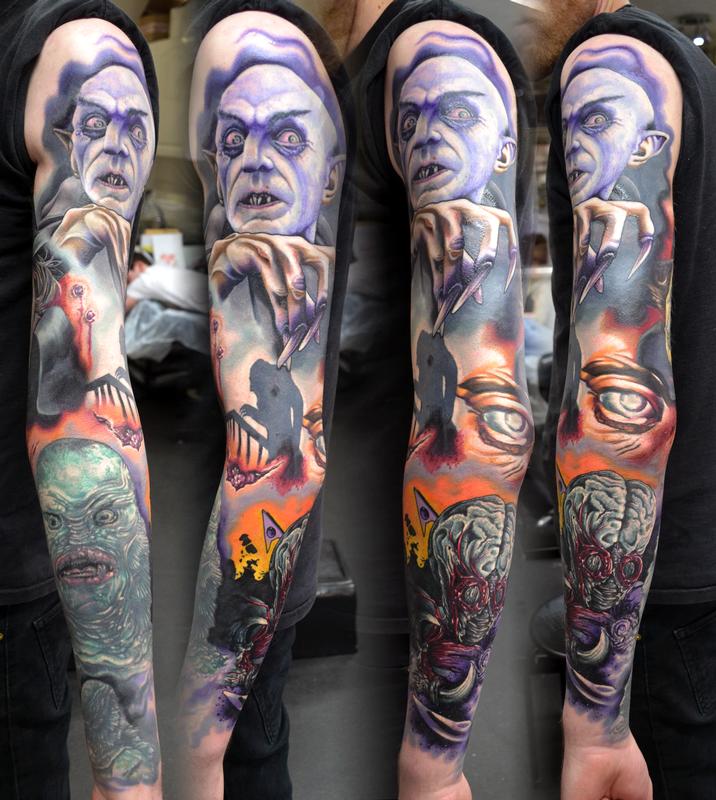 horror movie tattoo half sleeve