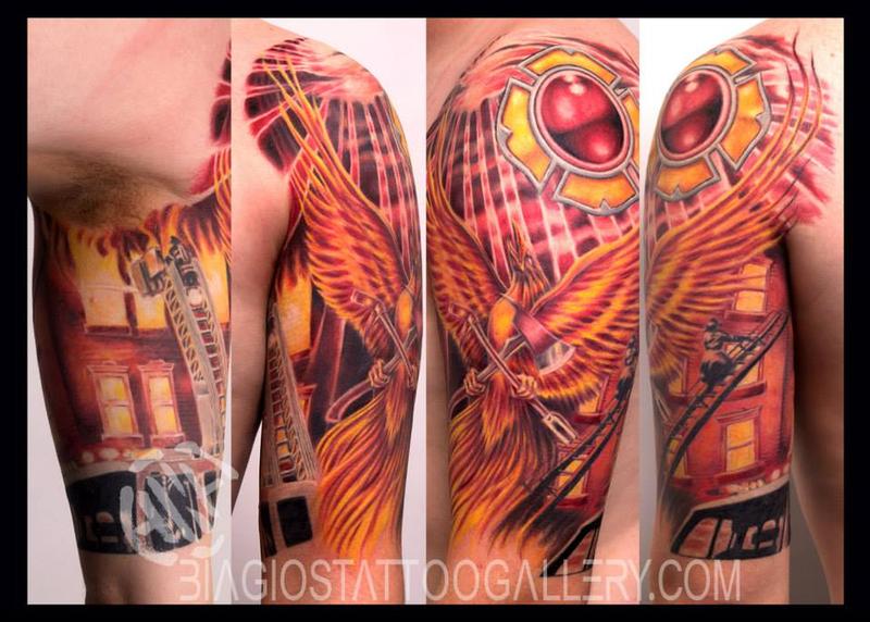 "Firefighter Phoenix" half sleeve by Talo by Rob Talo TattooNOW