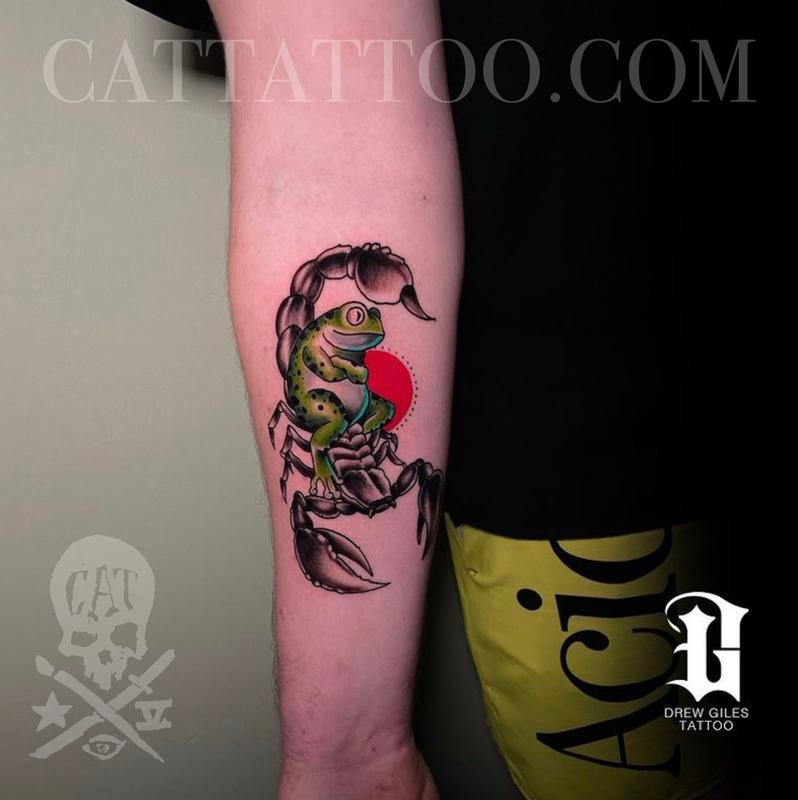 Frog Riding a Scorpion by Drew Giles TattooNOW