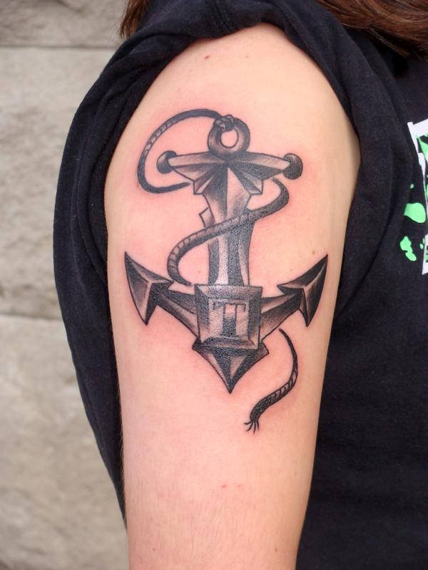 black and gray anchor tattoo by Chuck Day: TattooNOW