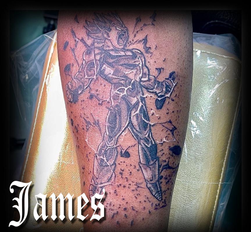 Vegeta tattoo located on the inner forearm.