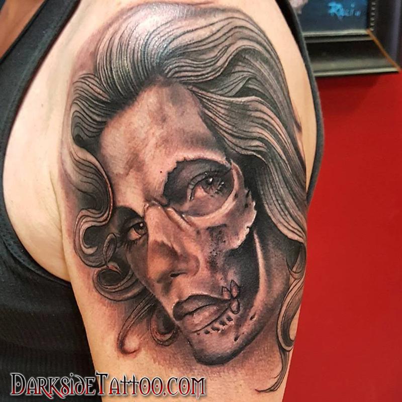 Black and Gray Skull Face Tattoo by Dave Racci TattooNOW