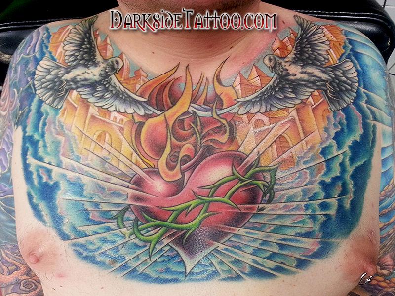 Color Sacred Heart Chest Tattoo By Sean Ohara Tattoonow 7948