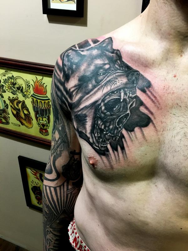 Wolf skull coverup by Joshua Nordstrom: TattooNOW