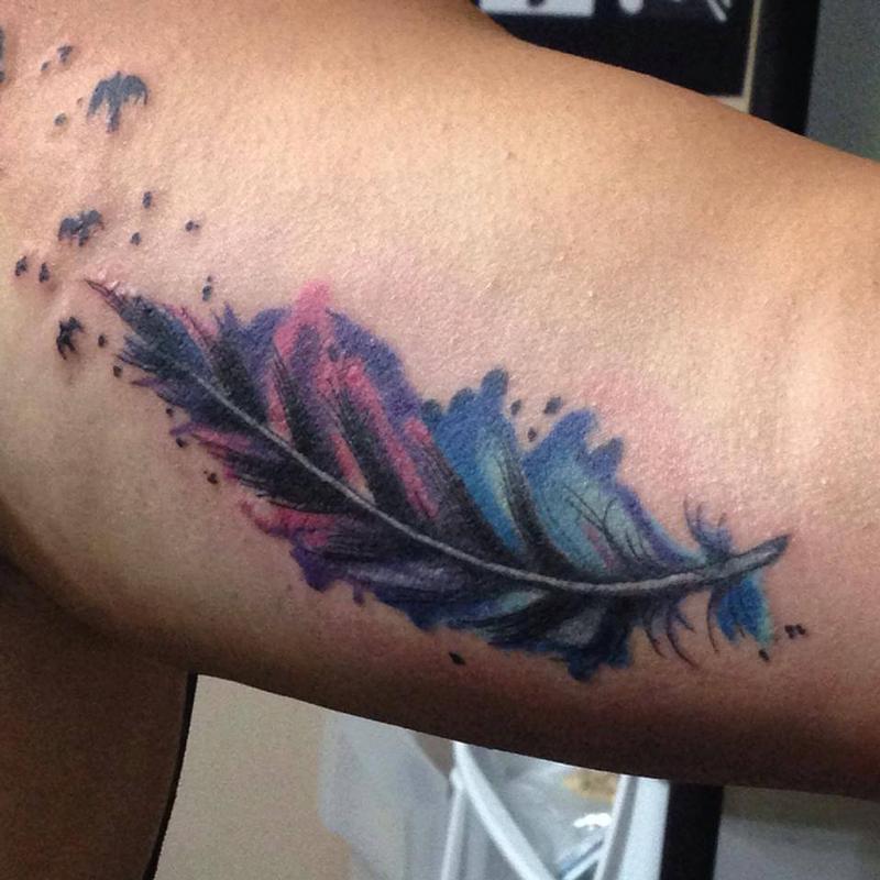 Watercolor Feather Tattoo by Joshua Nordstrom Tattoos