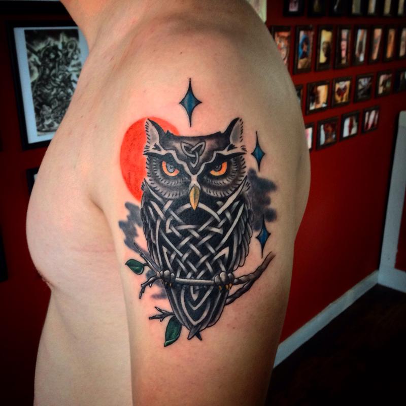 Celtic owl by Joshua Nordstrom Tattoos