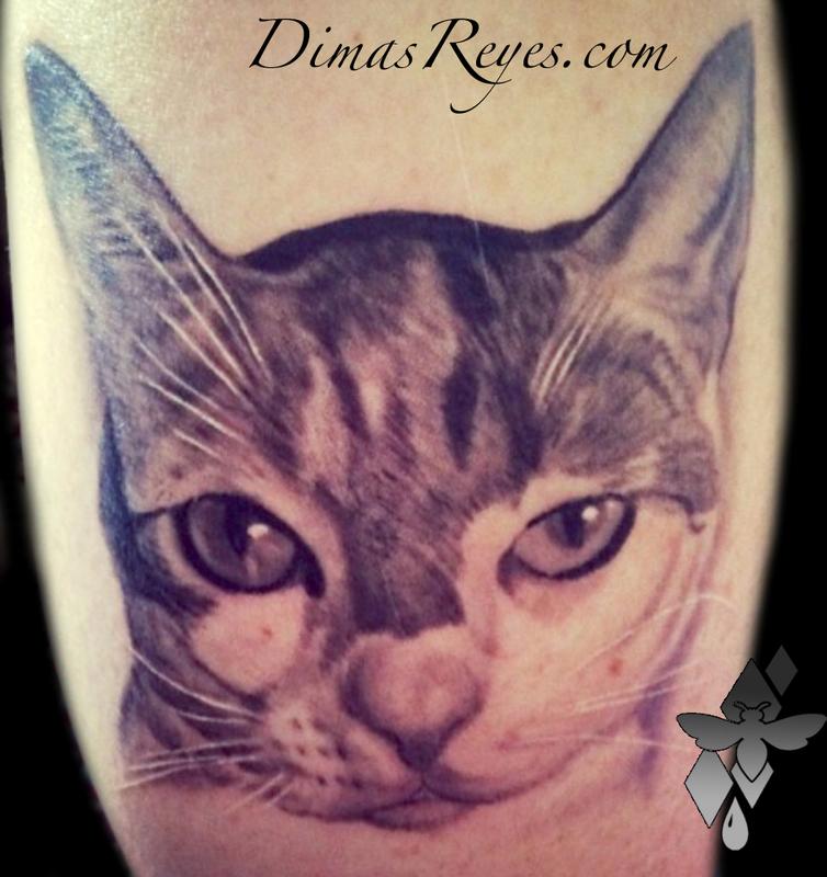 Black and Grey Cat portrait tattoo by Dimas Reyes: TattooNOW