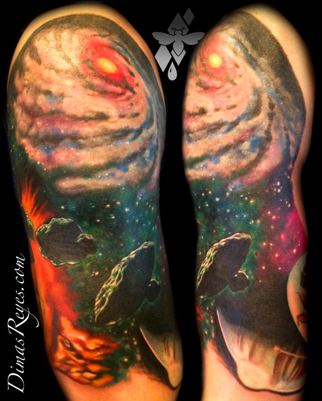 Color Realistic Space Sleeve Tattoo By Dimas Reyes Tattoonow 