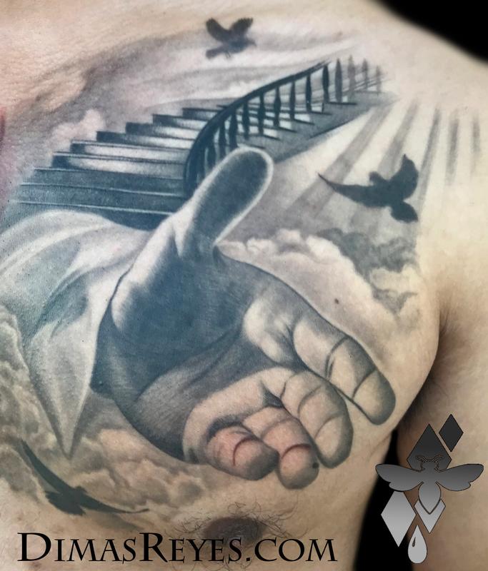 Black And Grey Heaven And Hell Tattoo Detail By Dimas Reyes Tattoonow