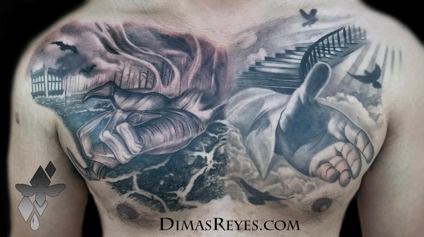 Black And Grey Heaven And Hell Tattoo By Dimas Reyes Tattoonow