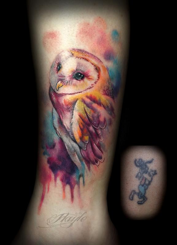 Watercolor Style Owl Cover Up By Haylo Tattoonow